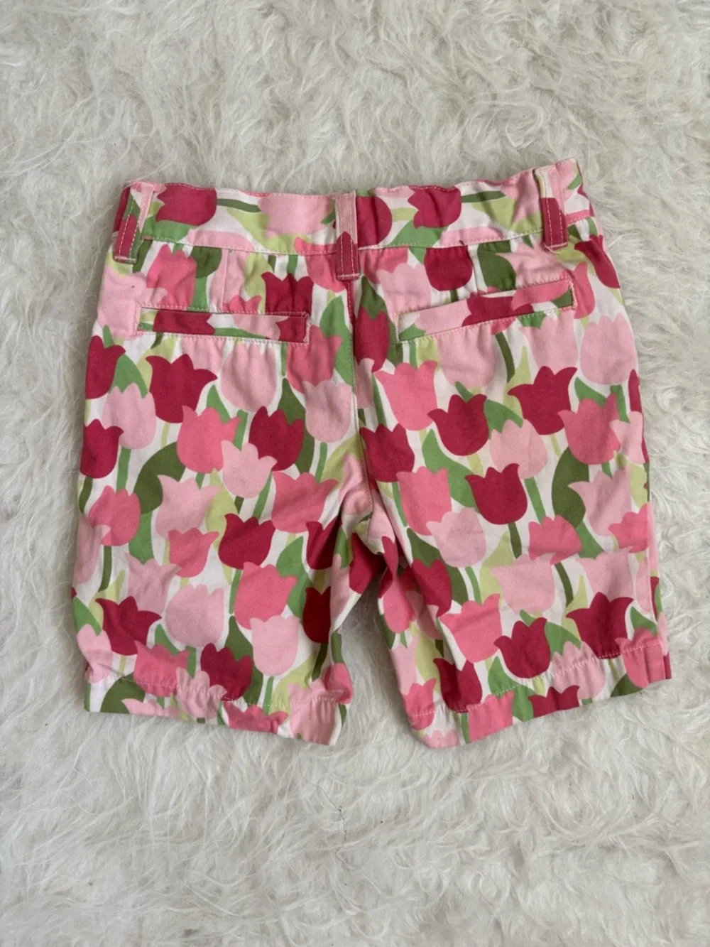 Gymboree Girls Pink and Green Tulip Print Preppy Bermuda Shorts